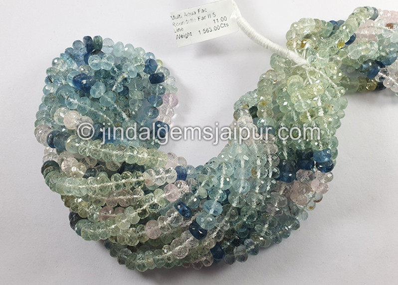 Multi Aquamarine Faceted Roundelle Shape Beads