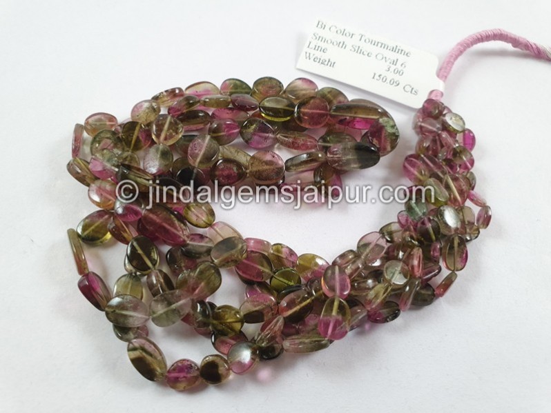 Bi Color Tourmaline Flat Slice Oval Beads