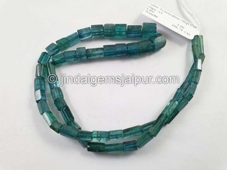 Indicolite Blue Tourmaline Step Cut Pipe Beads