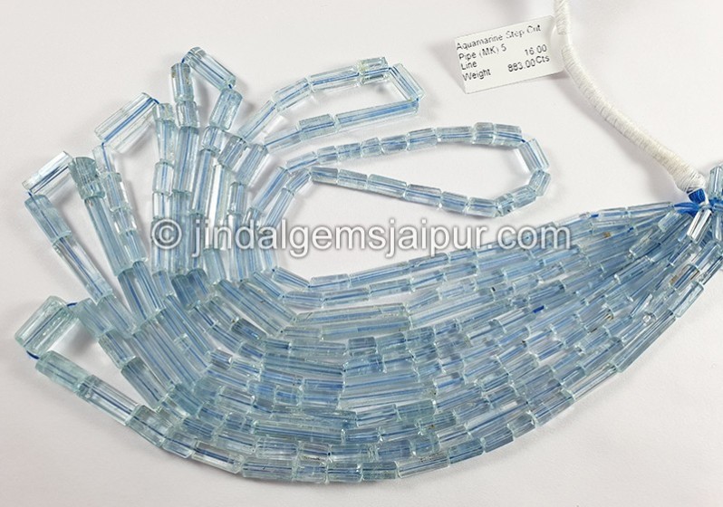Aquamarine Step Cut Pipe Shape Beads