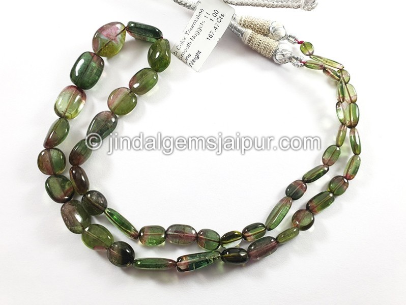 Bi Color Tourmaline Smooth Nuggets Shape Beads
