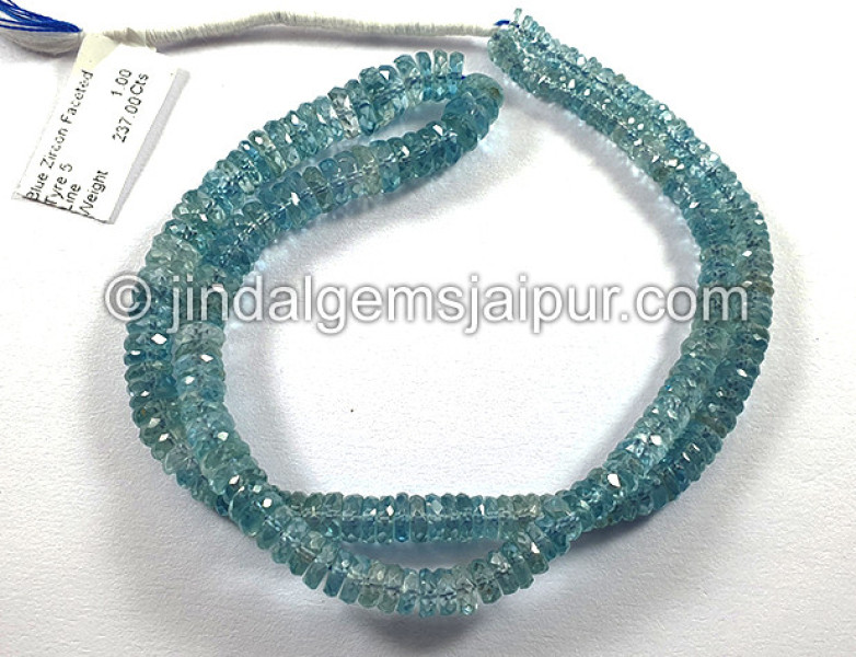 Blue Zircon Faceted Tyre Shape Beads