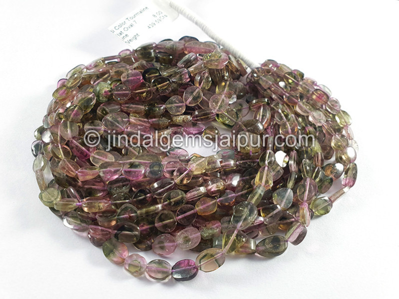 Bi Color Tourmaline Flat Oval Shape Beads