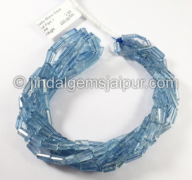Santa Maria Aquamarine Cut Pipe Shape Beads