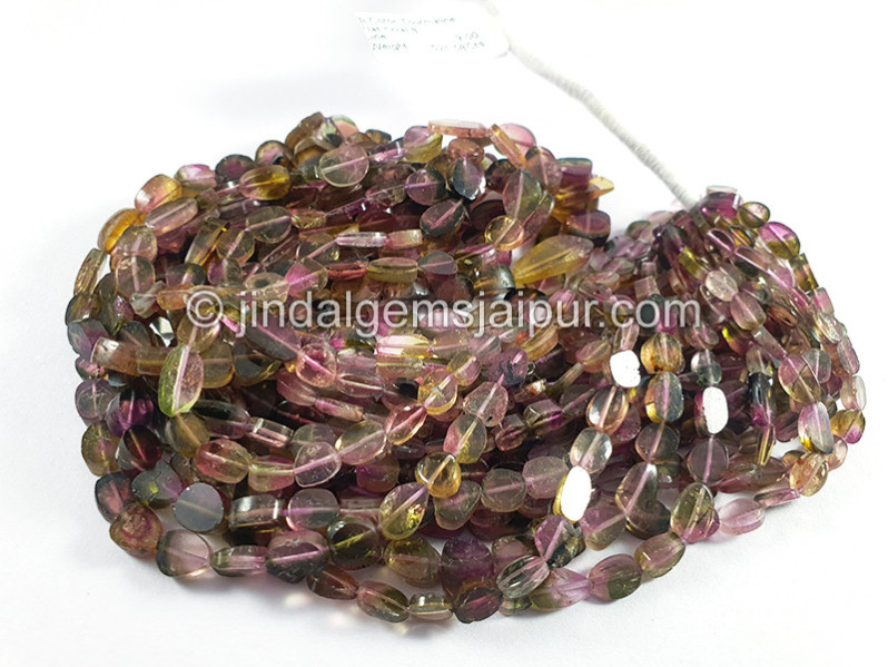 Bi Color Tourmaline Flat Oval Shape Beads