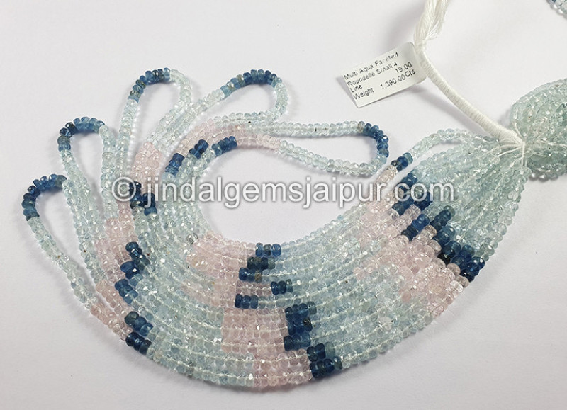 Multi Aquamarine Faceted Roundelle Shape Small Beads