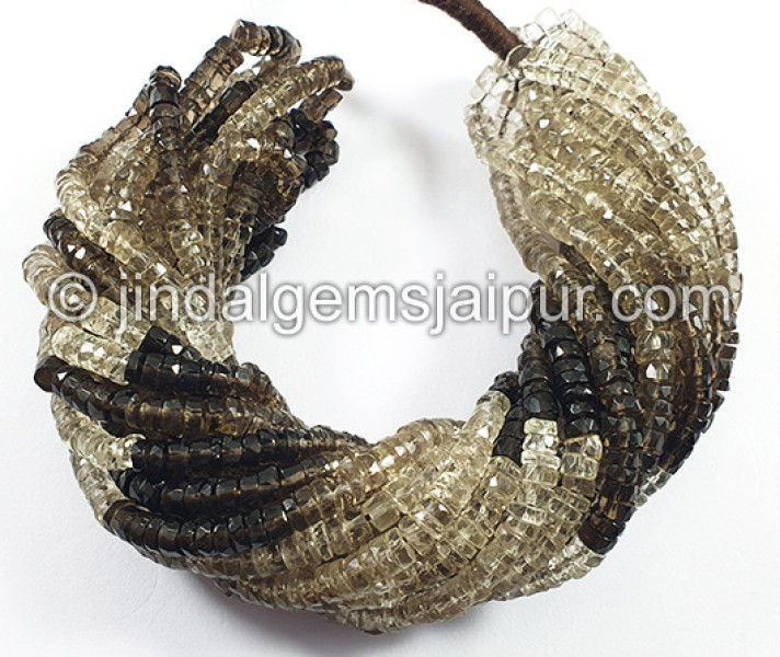 Smoky Quartz Faceted Tyre Shape Beads