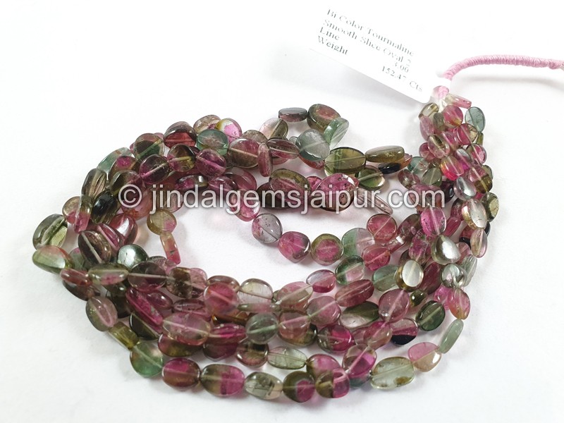Bi Color Tourmaline Flat Slice Oval Beads