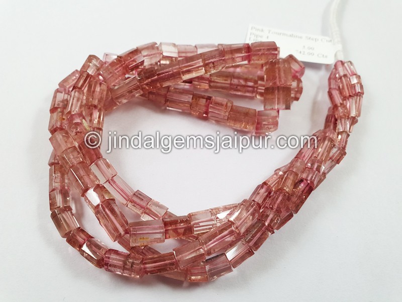 Pink Tourmaline Step Cut Cylinder Beads
