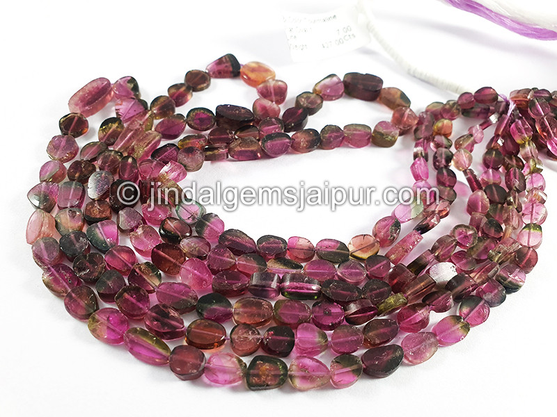 Bi Color Tourmaline Flat Oval Shape Beads
