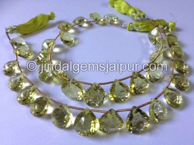 Lemon Quartz Double Concave Cut Heart Shape Beads