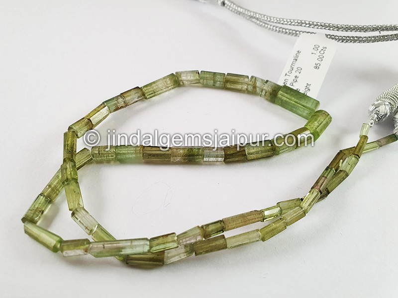 Green Tourmaline Cut Pipe Shape Beads