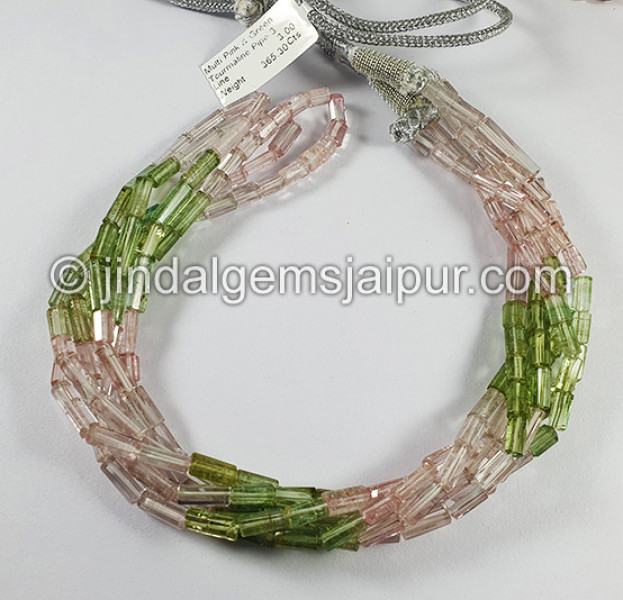 Muti Pink And Green Tourmaline Pipe Shape Beads