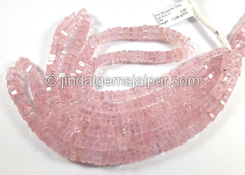 Pink Morganite Step Cut Bolt Shape Beads