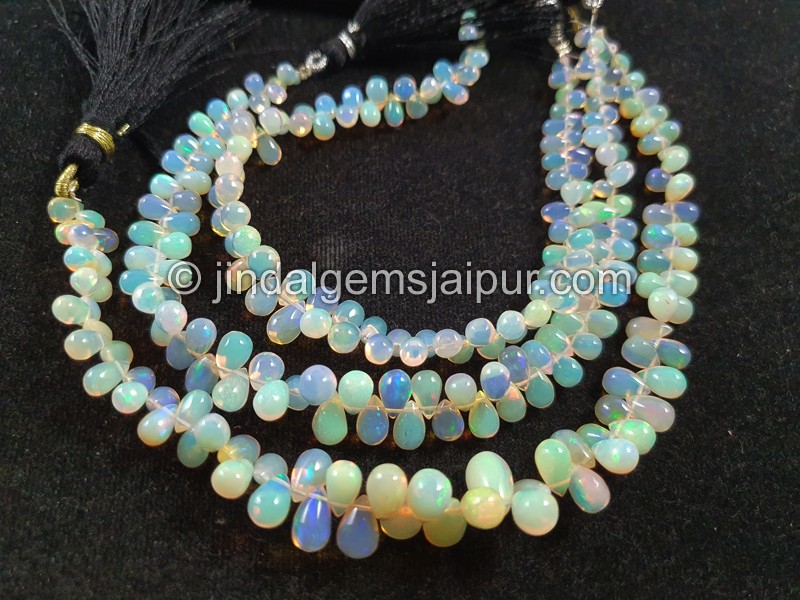 White Ethiopian Opal Smooth Drops Beads
