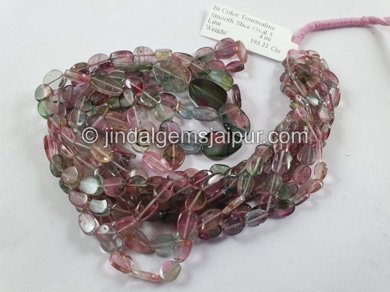 Bi Color Tourmaline Flat Slice Oval Beads