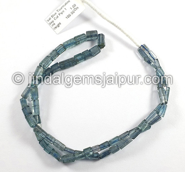 Teal Blue Tourmaline Step Cut Pipe Shape Beads