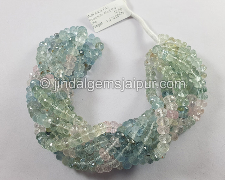 Multi Aquamarine Faceted Roundelle Shape Beads