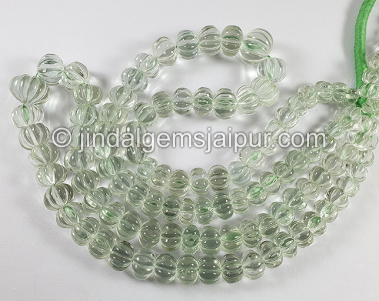 Green Amethyst Carved Pumpkin Shape Beads