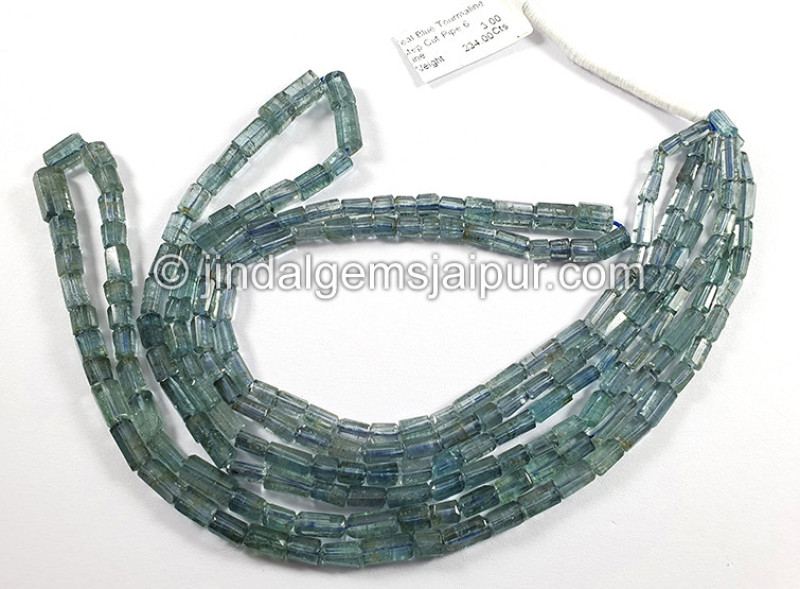 Teal Blue Tourmaline Step Cut Pipe Shape Beads