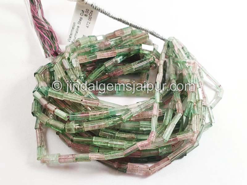 Watermelon Tourmaline Step Cut Pipe Shape Beads