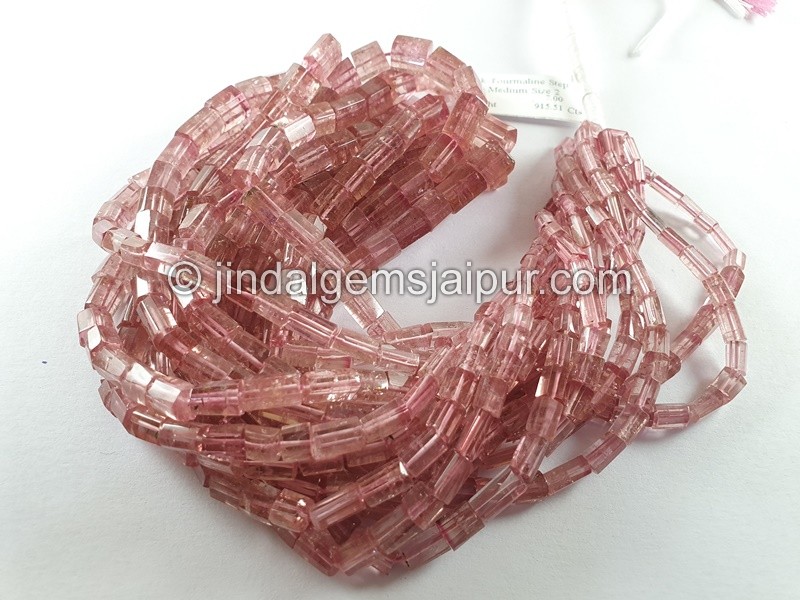 Pink Tourmaline Step Cut Pipe Beads