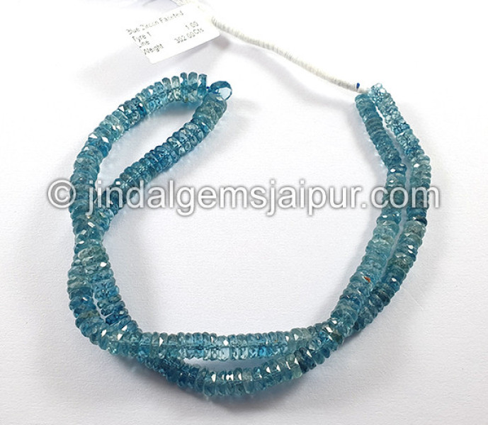 Blue Zircon Faceted Tyre Shape Beads