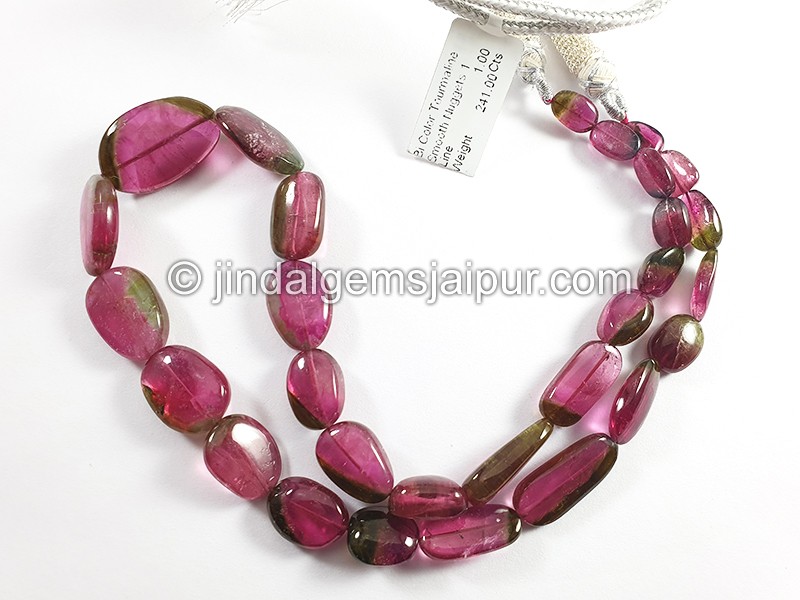 Bi Color Tourmaline Smooth Nuggets Shape Beads