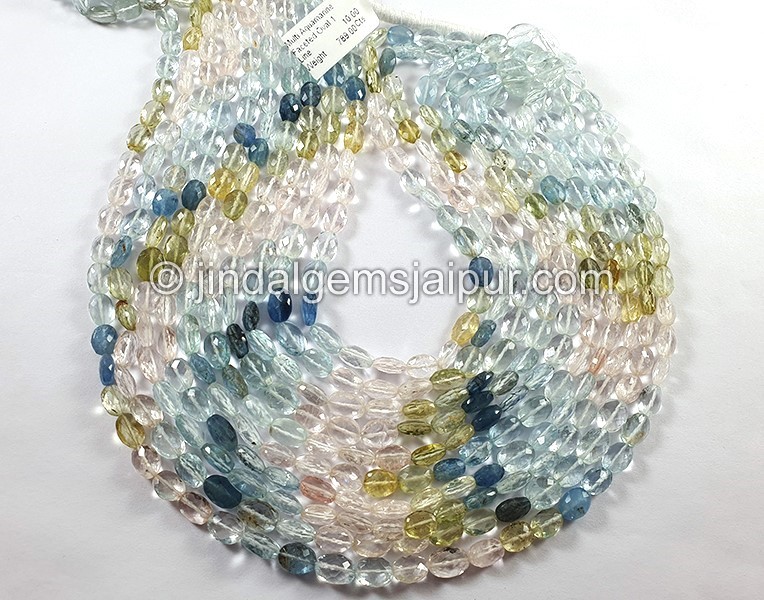 Multi Aquamarine Faceted Oval Shape Beads
