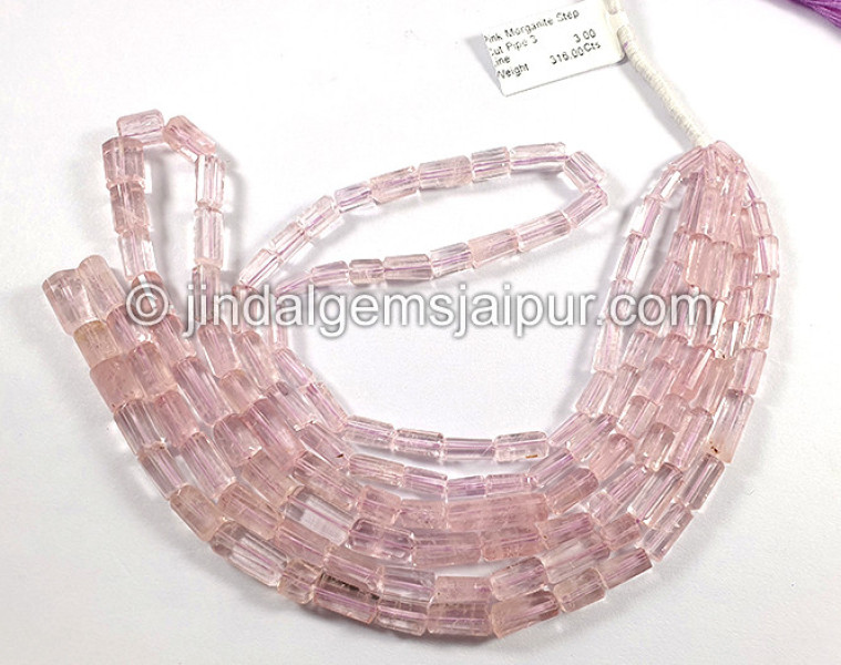 Pink Morganite Step Cut Pipe Shape Beads