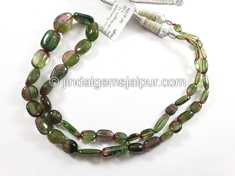 Bi Color Tourmaline Smooth Nuggets Shape Beads