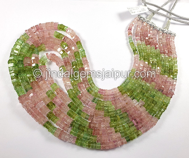 Multi Pink And Green Tourmaline Bolt Shape Beads