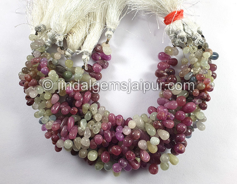 Natural Multi Sapphire Smooth Drops Shape Beads