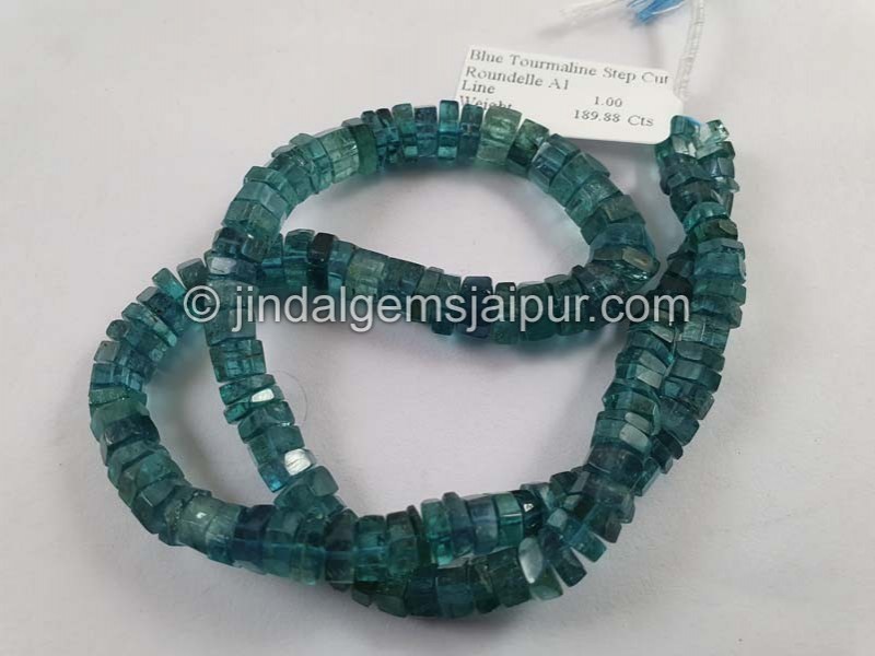 Indicolite Blue Tourmaline Step Cut Roundelle Beads