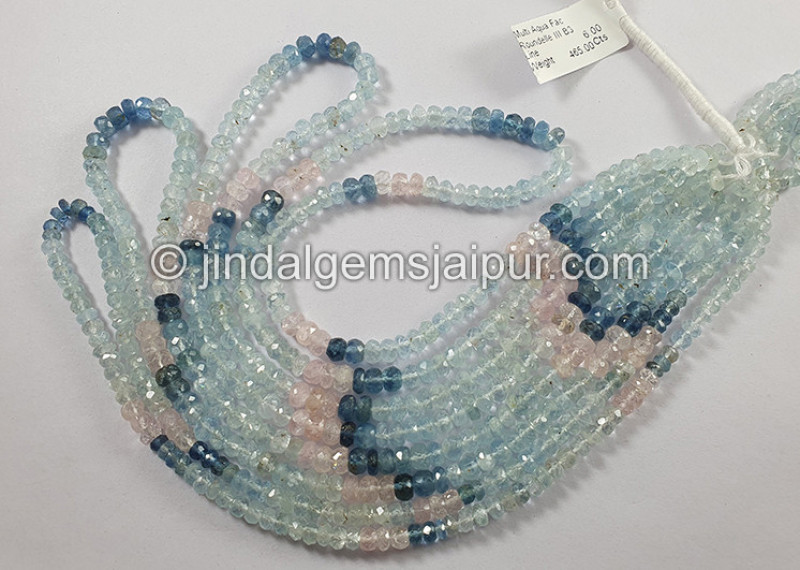 Multi Aquamarine Faceted Roundelle Shape Beads