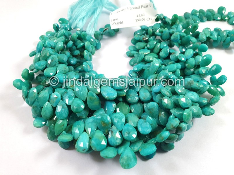 Natural Greenish Blue Turquoise Faceted Pear Shape Beads