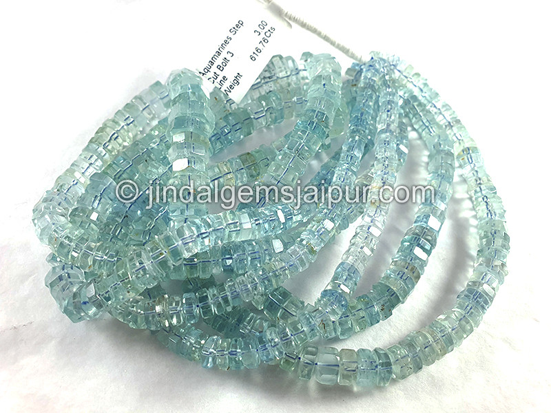 Aquamarine Step Cut Bolt Shape Beads