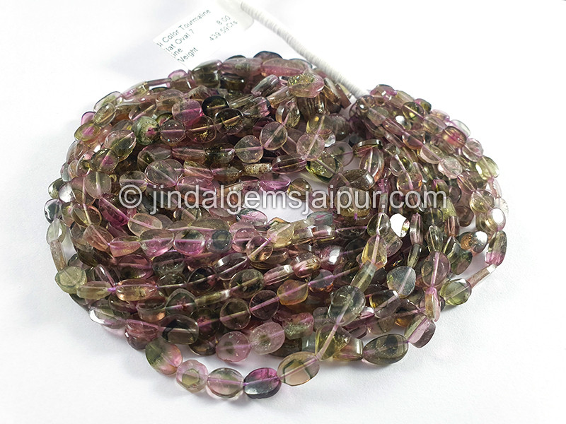 Bi Color Tourmaline Flat Oval Shape Beads
