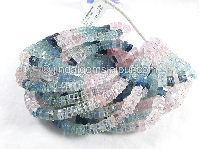 Multi Aquamarine Step Cut Bolt Shape Beads