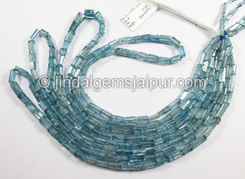 Blue Zircon Faceted Pipe Shape Beads