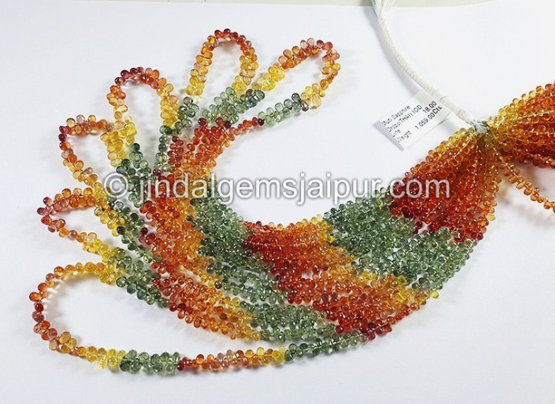 Multi Sapphire Faceted Drops Shape Beads