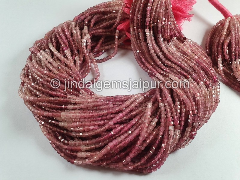 Pink Tourmaline Cut Cube Beads
