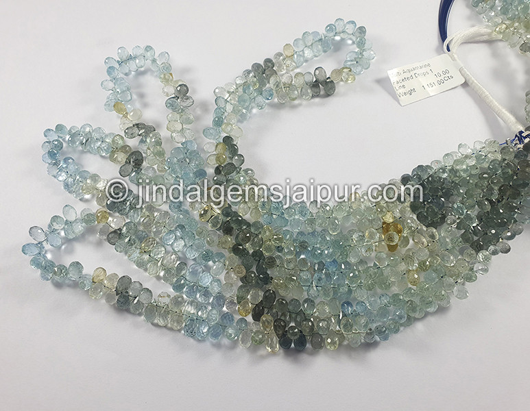 Muti Aquamarine Faceted Drops Shape Beads