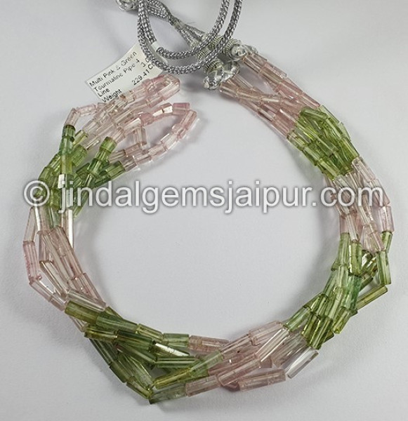 Muti Pink And Green Tourmaline Pipe Shape Beads