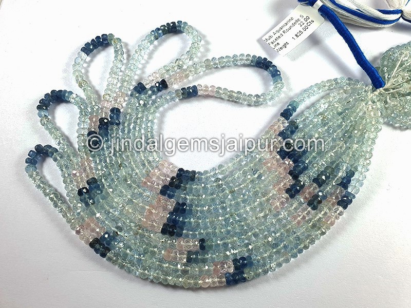 Multi Aquamarine Faceted Roundelle Shape Beads