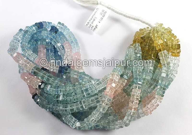 Multi Aquamarine Step Cut Bolt Shape Small Beads