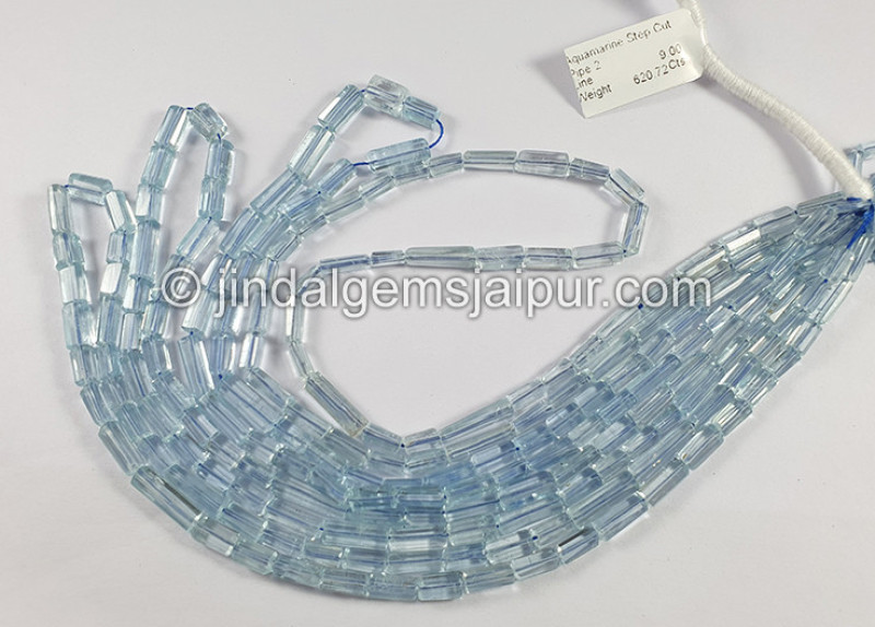Aquamarine Step Cut Pipe Shape Beads