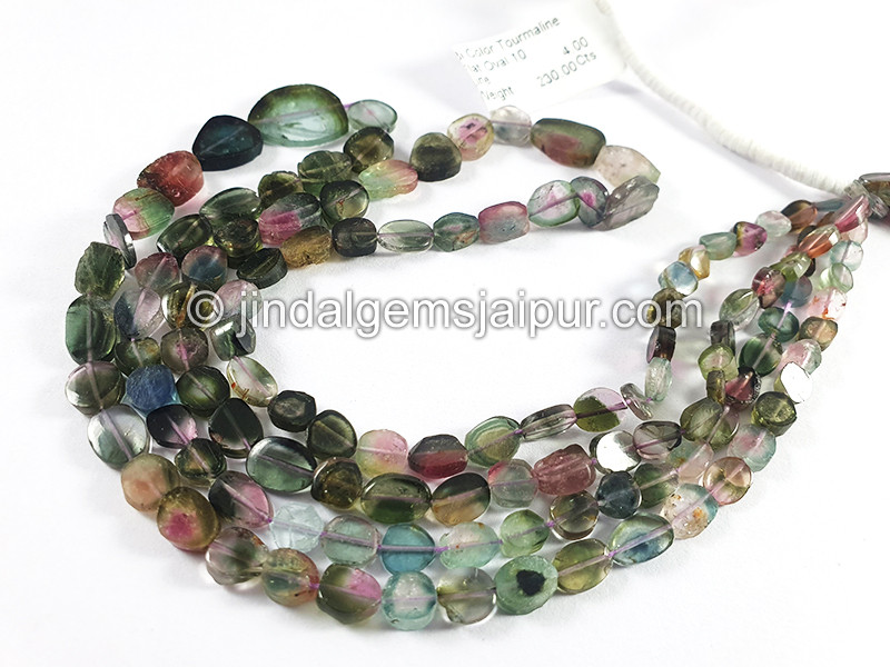 Bi Color Tourmaline Flat Oval Shape Beads