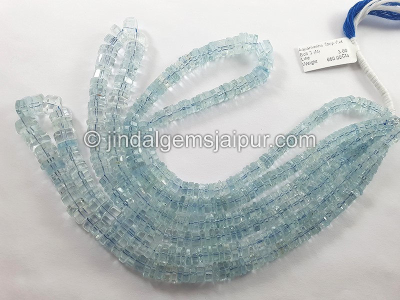 Aquamarine Step Cut Bolt Shape Beads