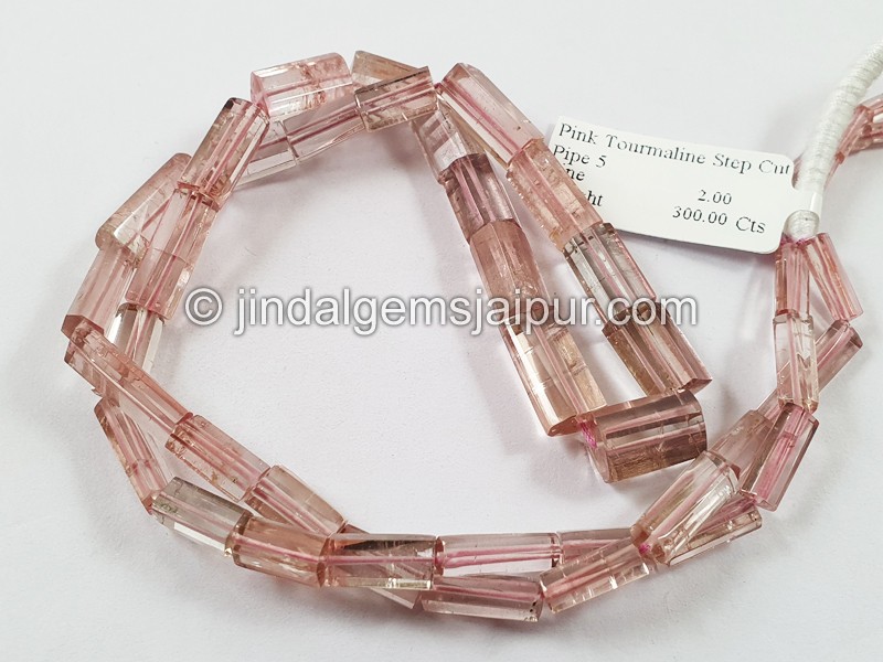 Pink Tourmaline Far Step Cut Cylinder Beads